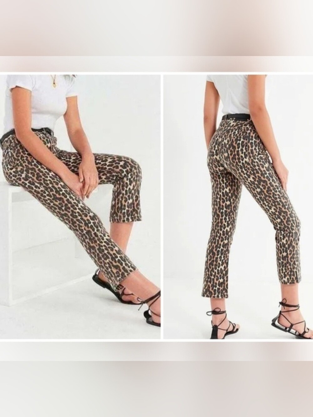 BDG Urban Outfitters Leopard Print Kick Flare High-Rise Cropped Jeans